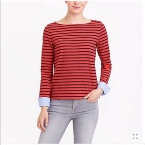J. Crew Striped Red Boatneck with Shirt Cuffs - M